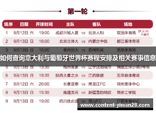 如何查询意大利与葡萄牙世界杯赛程安排及相关赛事信息